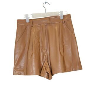 Nasty Gal Collection Pleated High Rise Glossy Faux Leather Brown Shorts Size 6